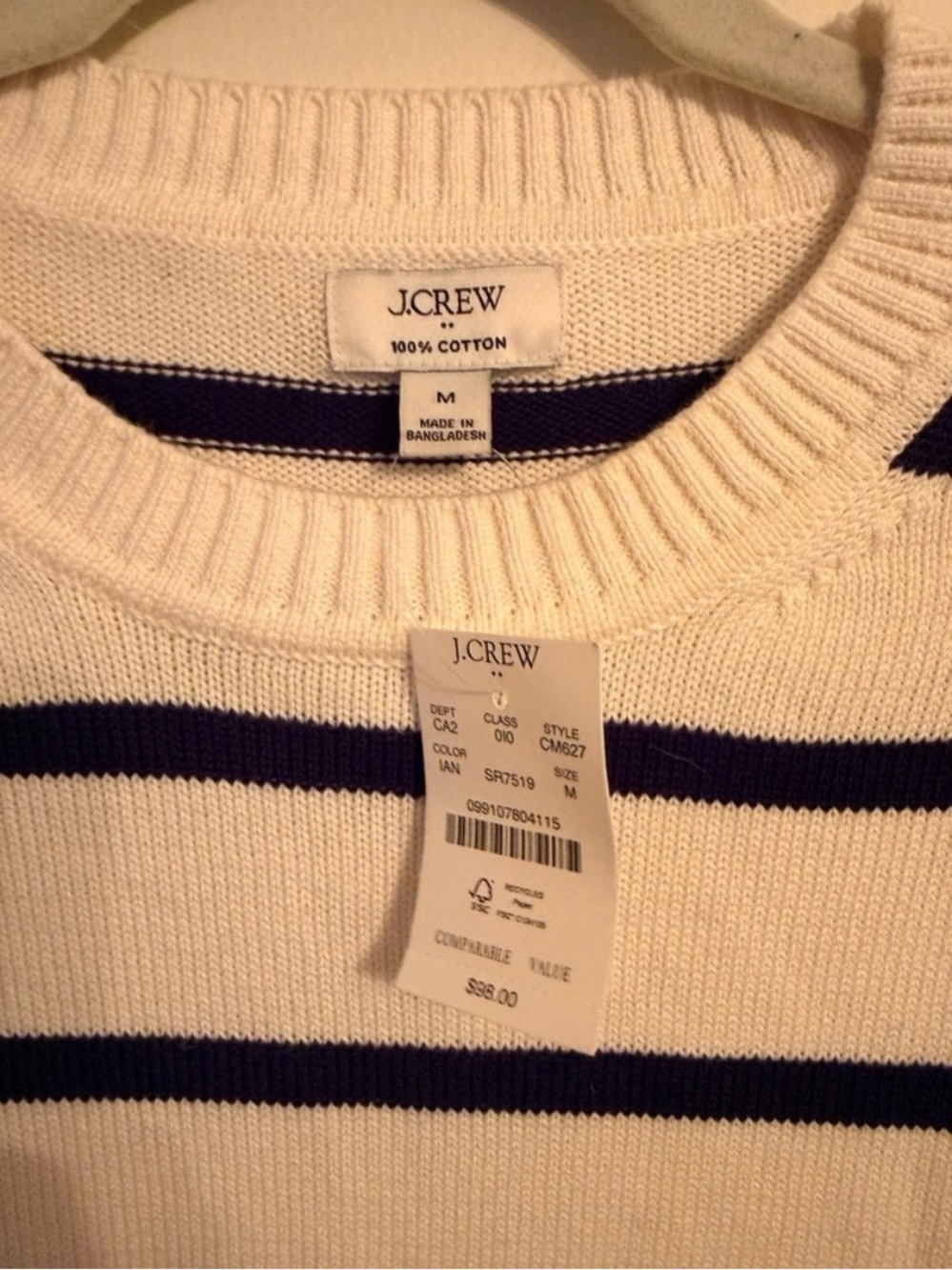 J. Crew Cream and Navy Striped Crewneck Sweater - Picture 4 of 5